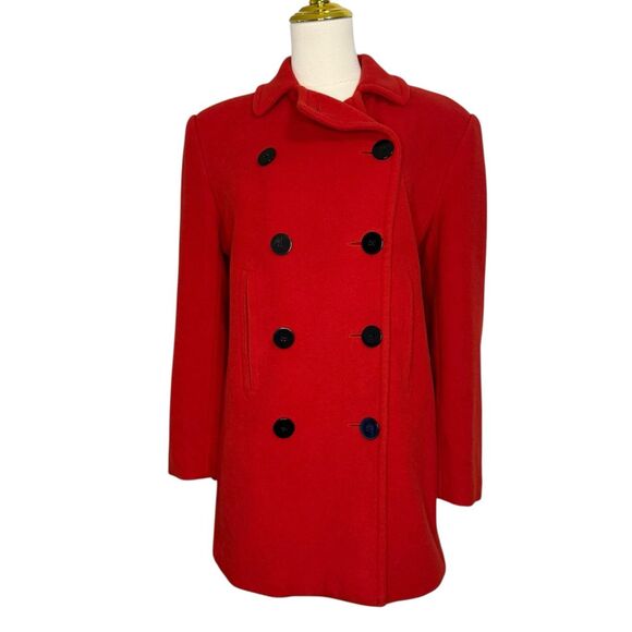 Lauren Ralph Lauren Women’s 4 Double Breasted Peacoat Red Wool Cashmere Blend - Picture 2 of 7